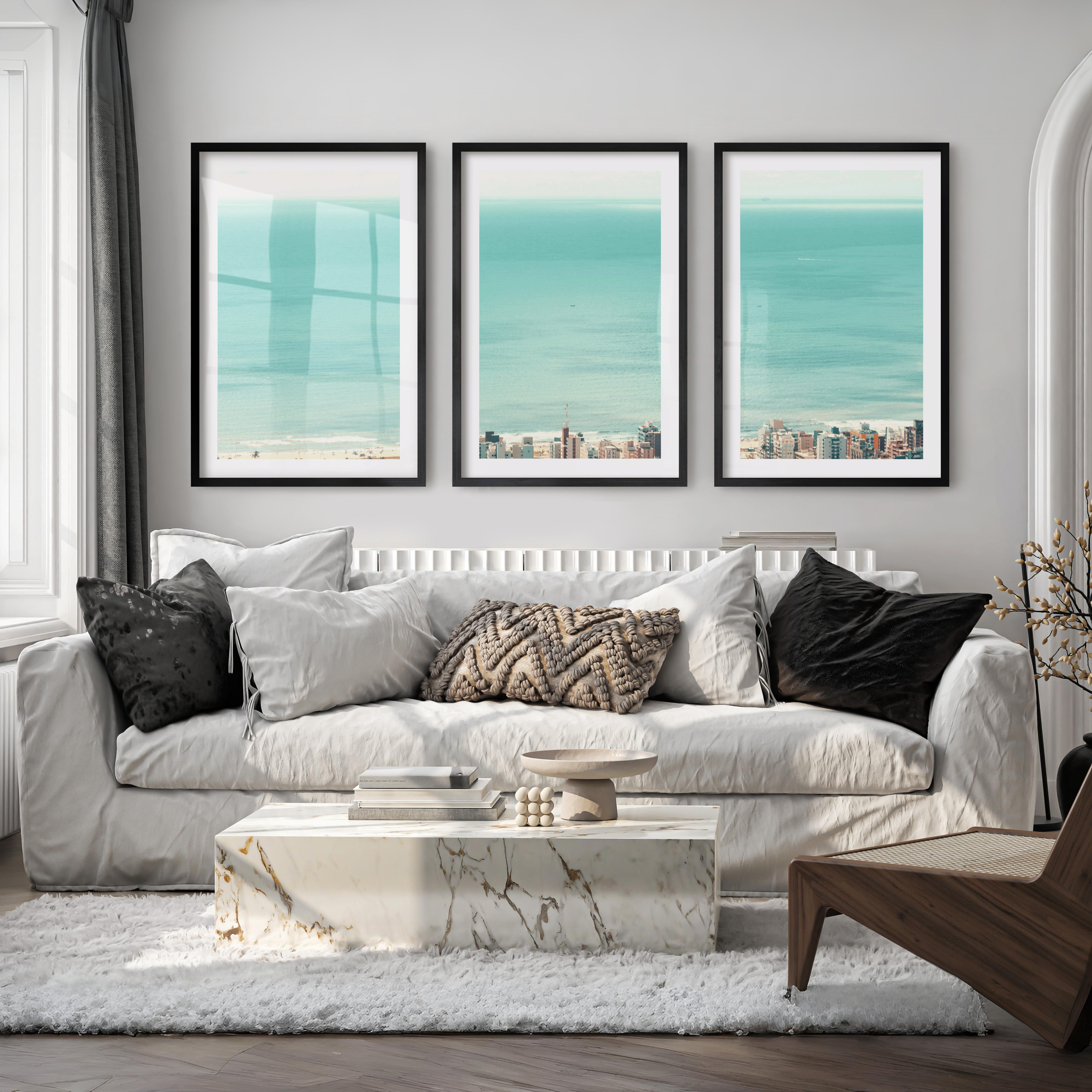 Coastal City Ocean View Art - Black Framed Poster with White Border - Artworksets