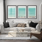 Coastal City Ocean View Art - Black Framed Poster with White Border - Artworksets