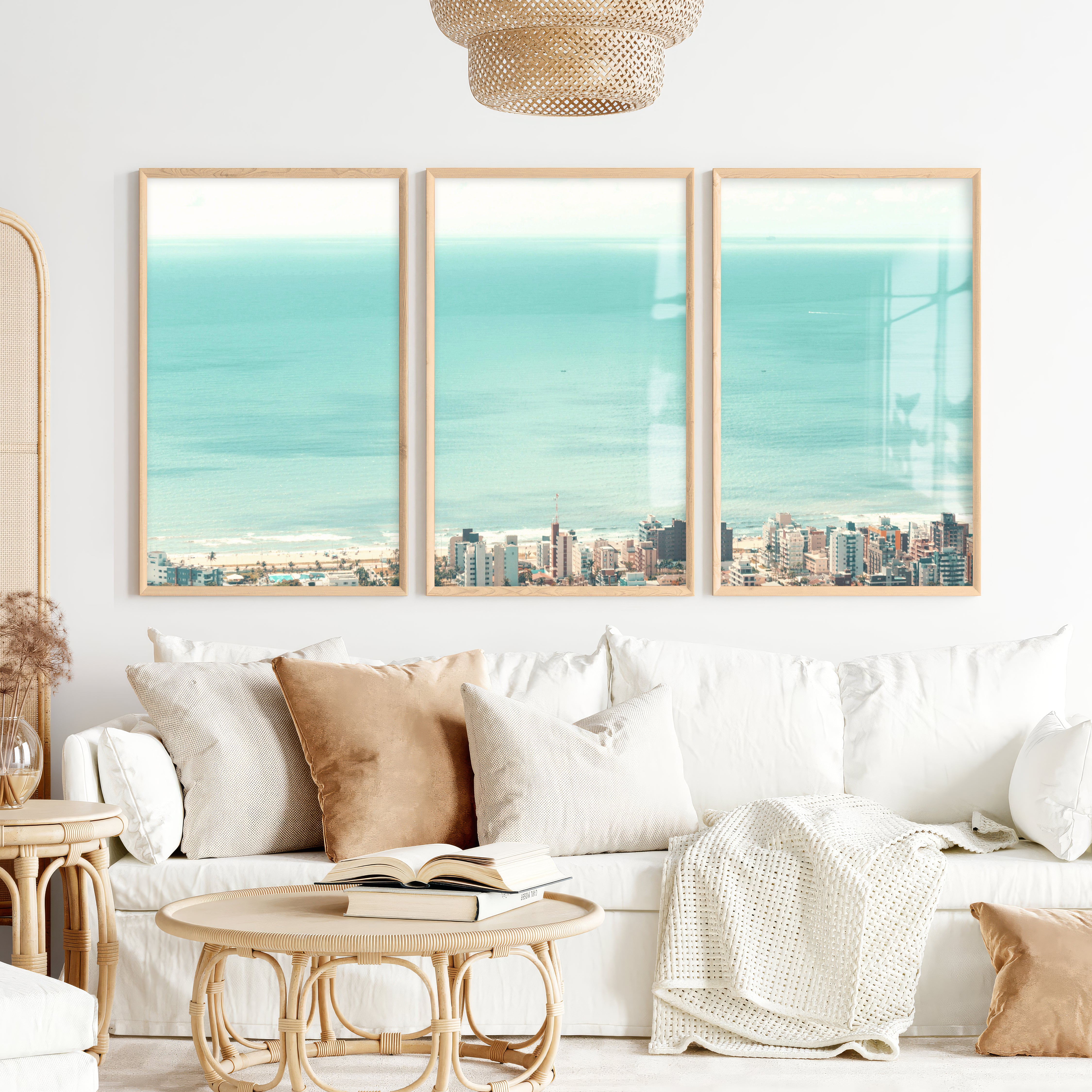 Coastal City Ocean View Art - Natural Wood Framed Poster No Border - Artworksets