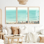 Coastal City Ocean View Art - Natural Wood Framed Poster No Border - Artworksets
