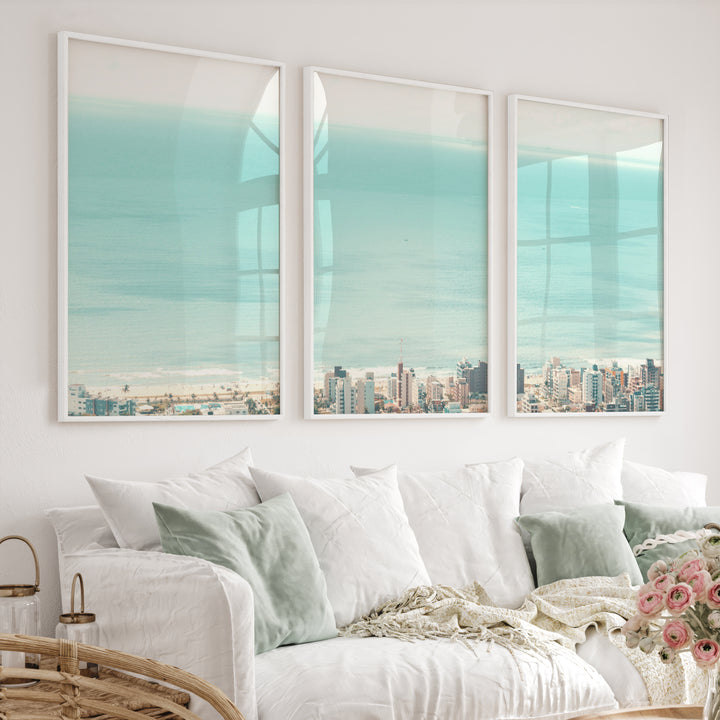 Coastal City Ocean View Art - White Framed Poster No Border - Artworksets