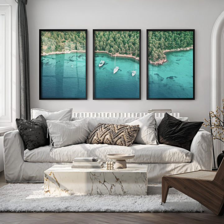 Cove Sailboats ocean view poster - Black Framed Poster No Border - Artworksets