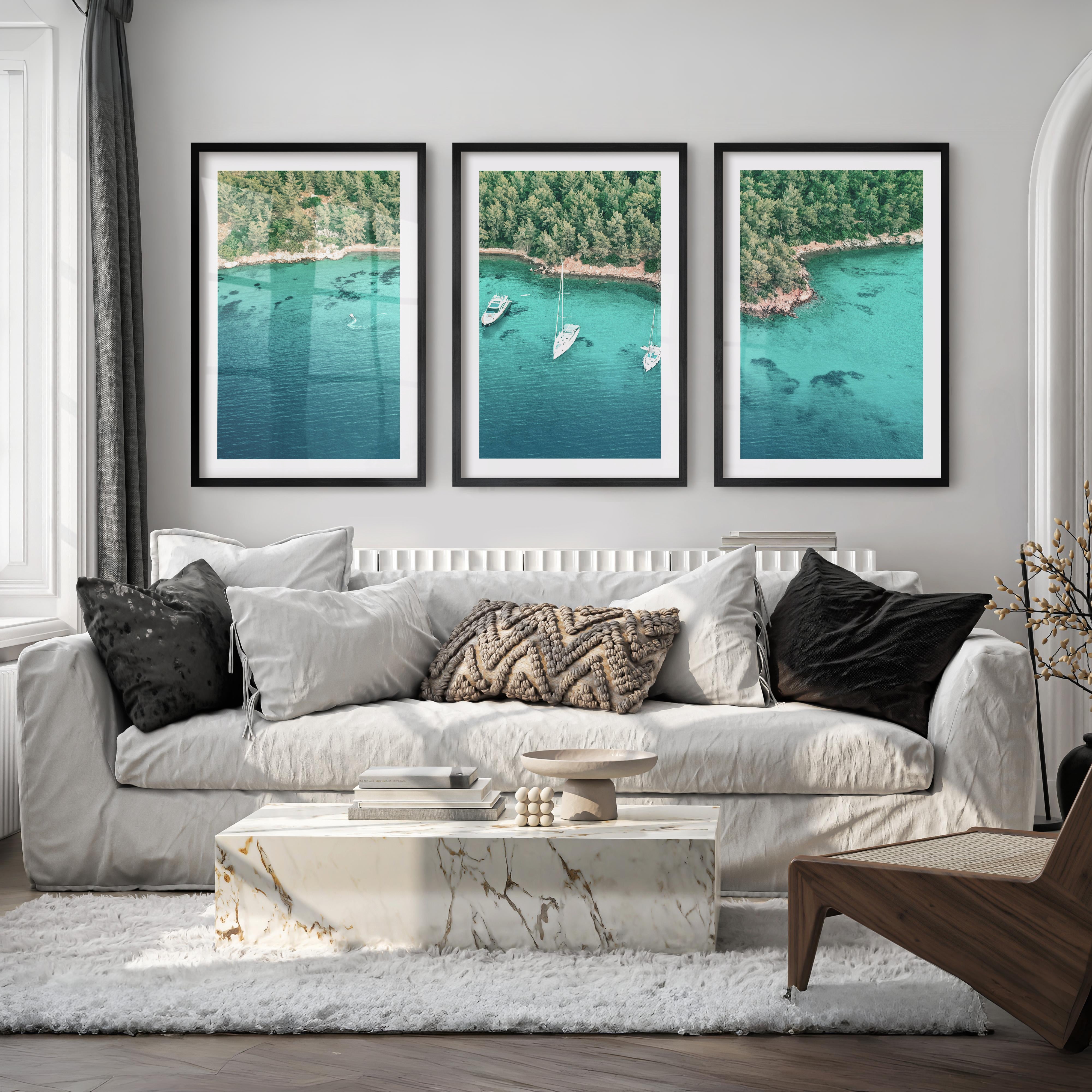Cove Sailboats ocean view poster - Black Framed Poster with White Border - Artworksets