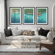 Cove Sailboats ocean view poster - Black Framed Poster with White Border - Artworksets