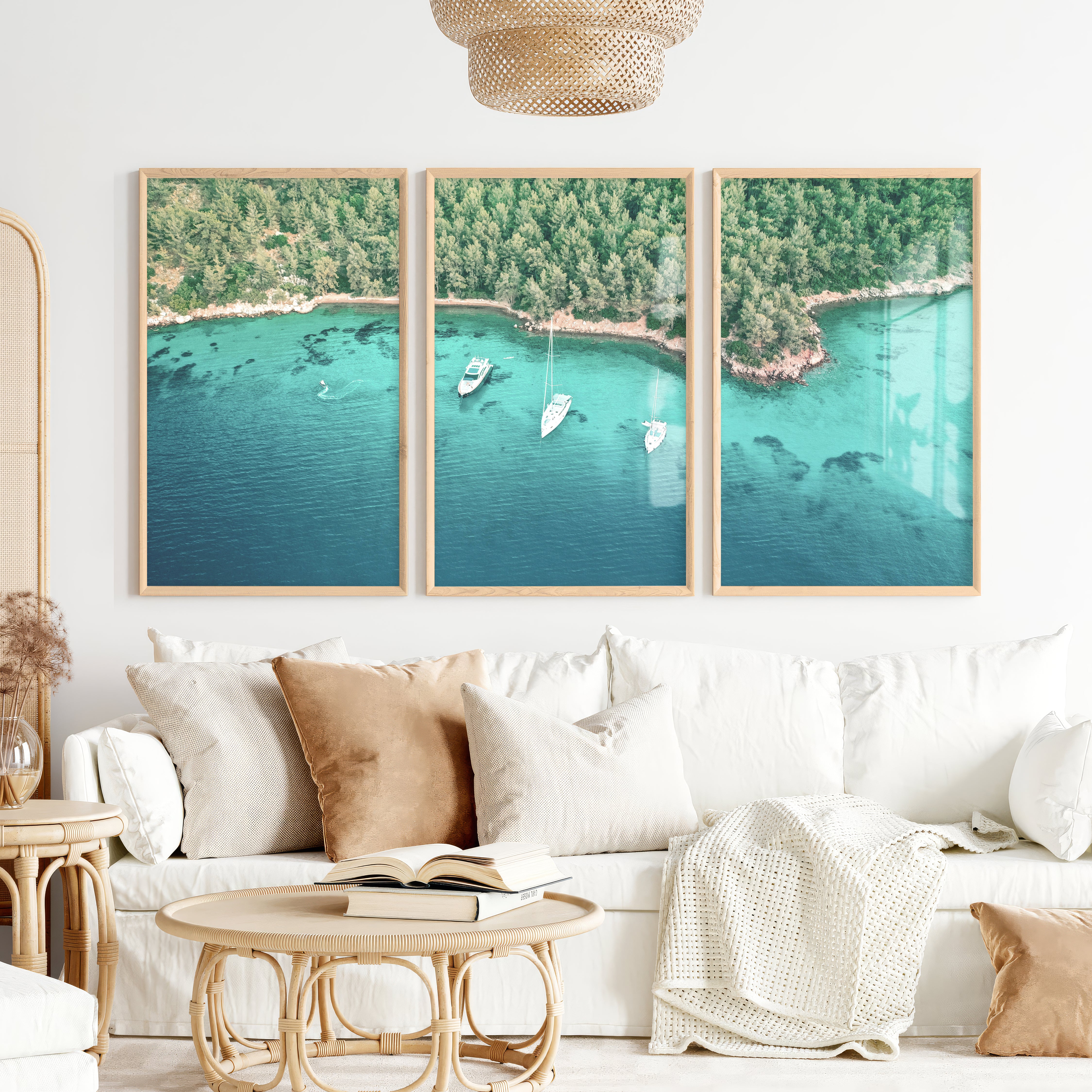 Cove Sailboats ocean view poster - Natural Wood Framed Poster No Border - Artworksets