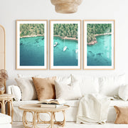 Cove Sailboats ocean view poster- Natural Wood Framed Poster with White Border - Artworksets