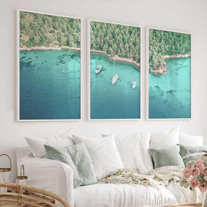 Cove Sailboats ocean view poster - White Framed Poster No Border - Artworksets