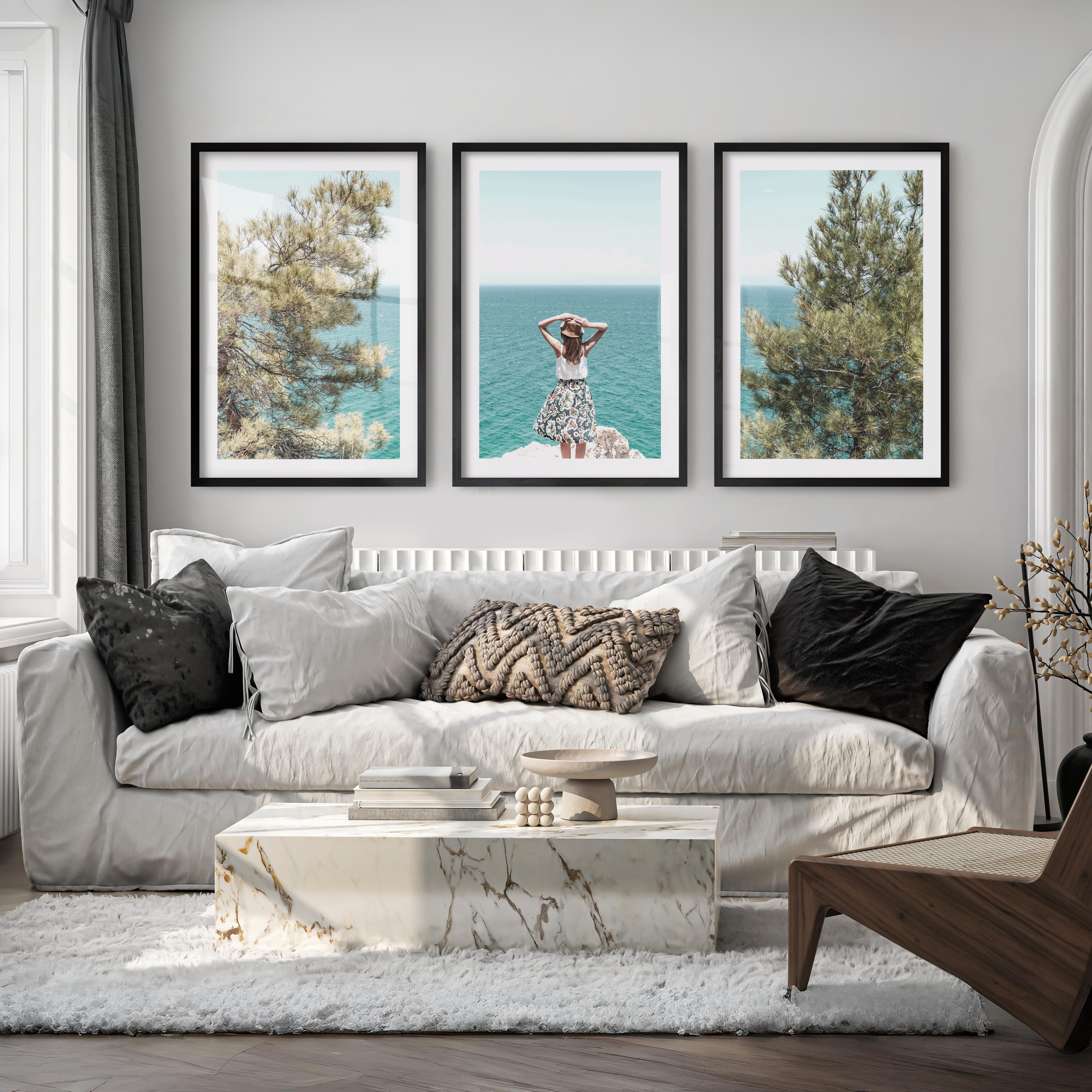 Cliffside ocean view poster - Black Framed Poster with White Border - Artworksets