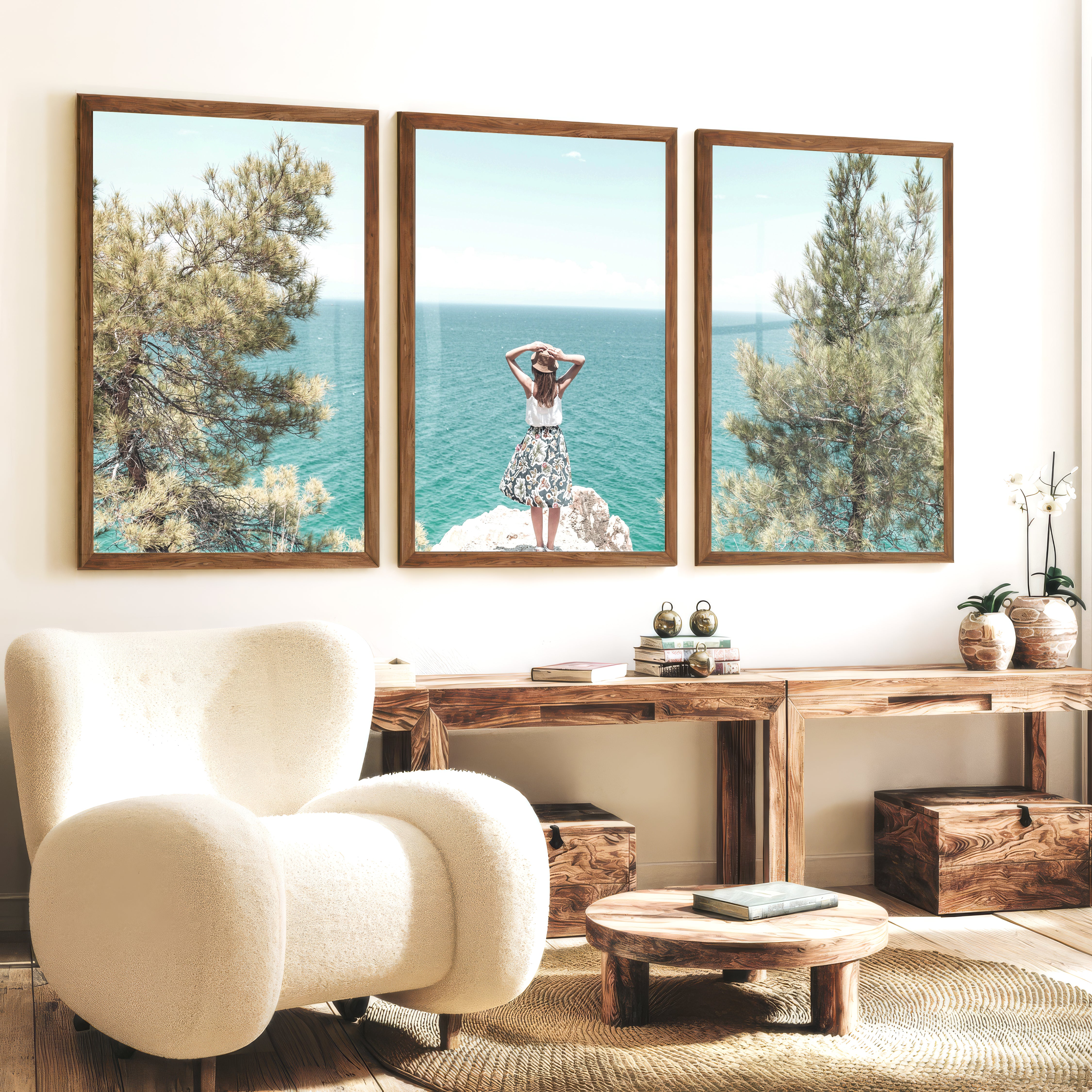 Cliffside ocean view poster - Dark Brown Framed Poster No Border - Artworksets
