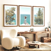 Cliffside ocean view poster - Dark Brown Framed Poster with White Border - Artworksets