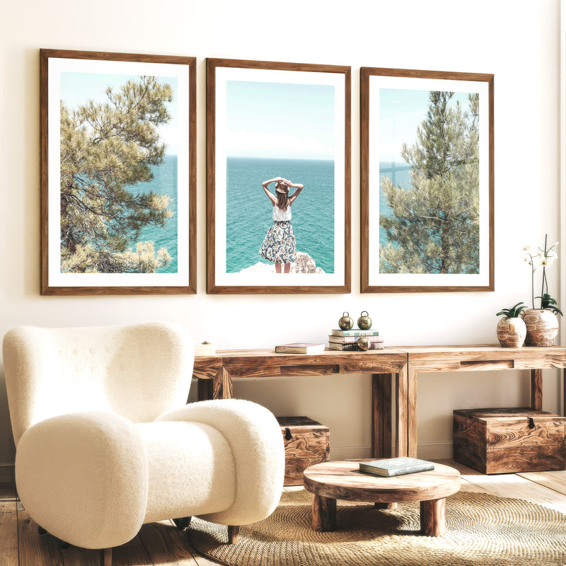 Cliffside ocean view poster - Dark Brown Framed Poster with White Border - Artworksets