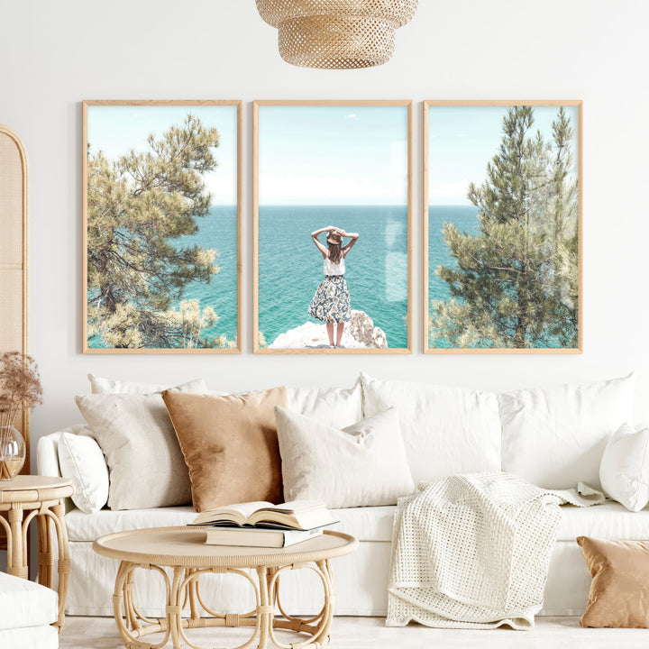 Cliffside ocean view poster - Natural Wood Framed Poster No Border - Artworksets