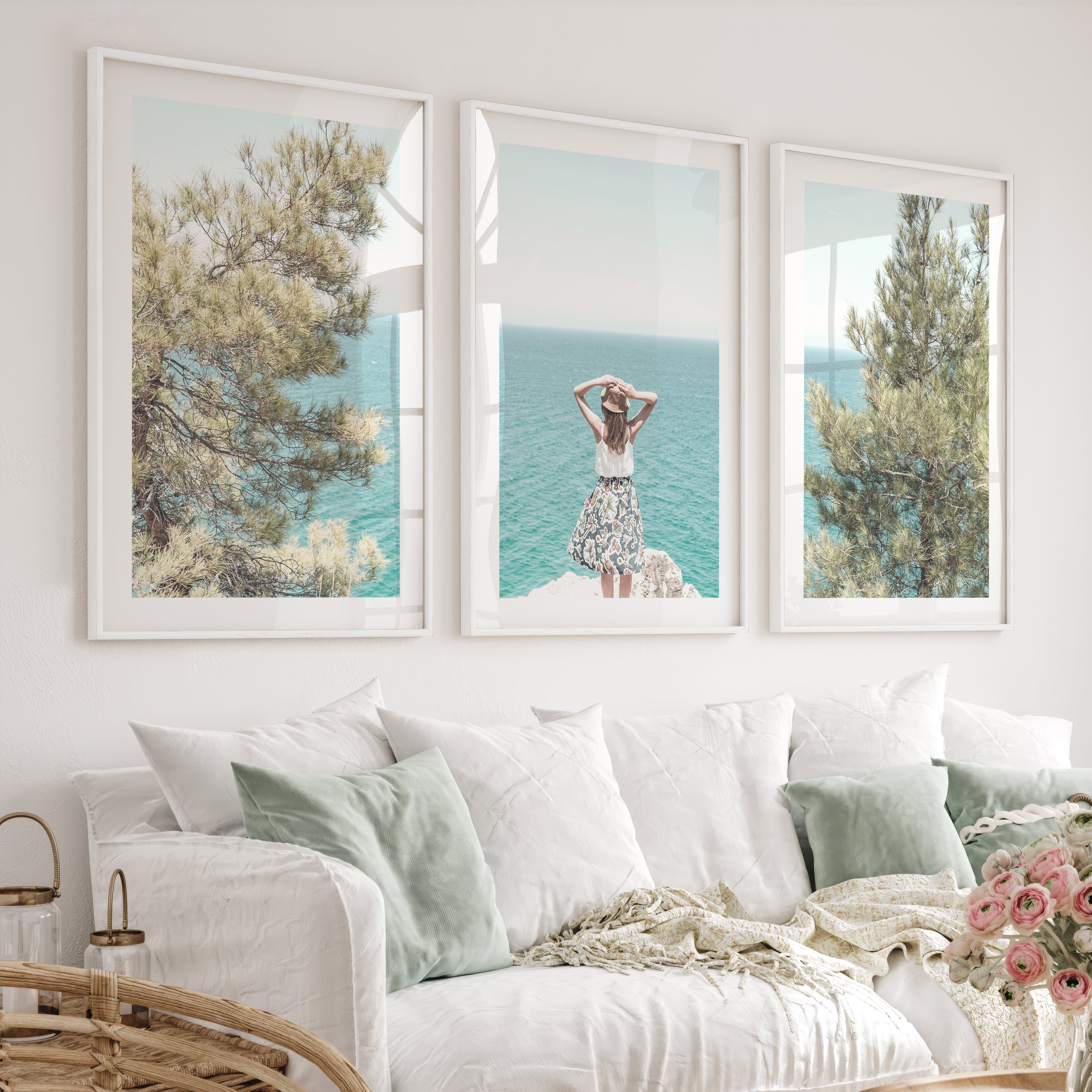 Cliffside ocean view poster - White Framed Poster with White Border - Artworksets