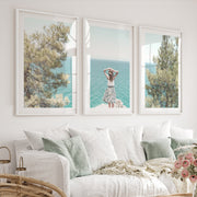 Cliffside ocean view poster - White Framed Poster with White Border - Artworksets