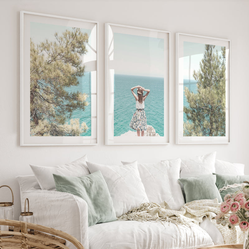 Cliffside ocean view poster - White Framed Poster with White Border - Artworksets
