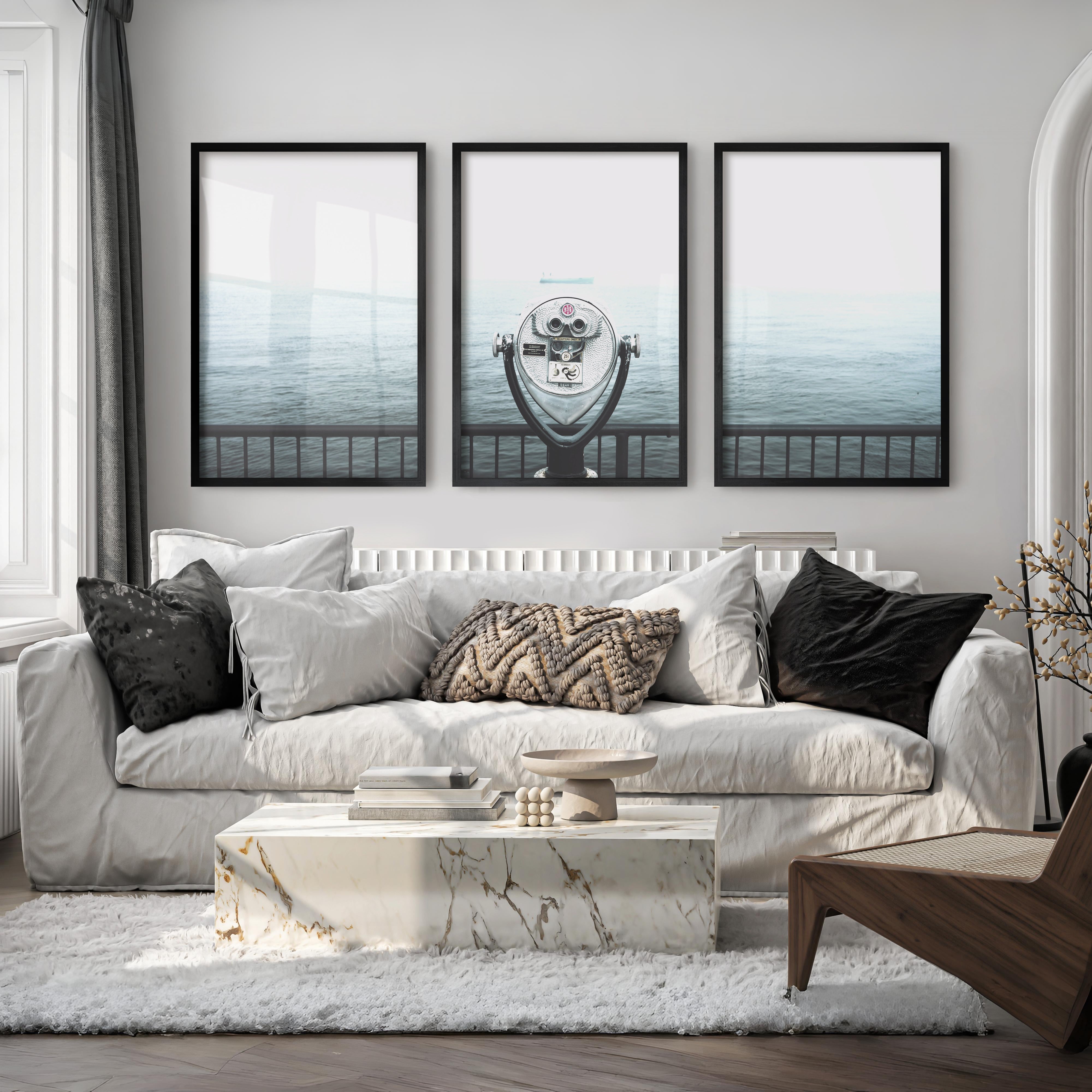 Foggy Sailboat ocean view wall art - Black Framed Poster No Border - Artworksets