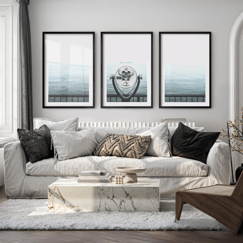 Foggy Sailboat ocean view wall art - Black Framed Poster with White Border - Artworksets