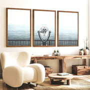 Foggy Sailboat ocean view wall art - Dark Brown Framed Poster No Border - Artworksets