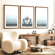 Foggy Sailboat ocean view wall art - Dark Brown Framed Poster with White Border - Artworksets