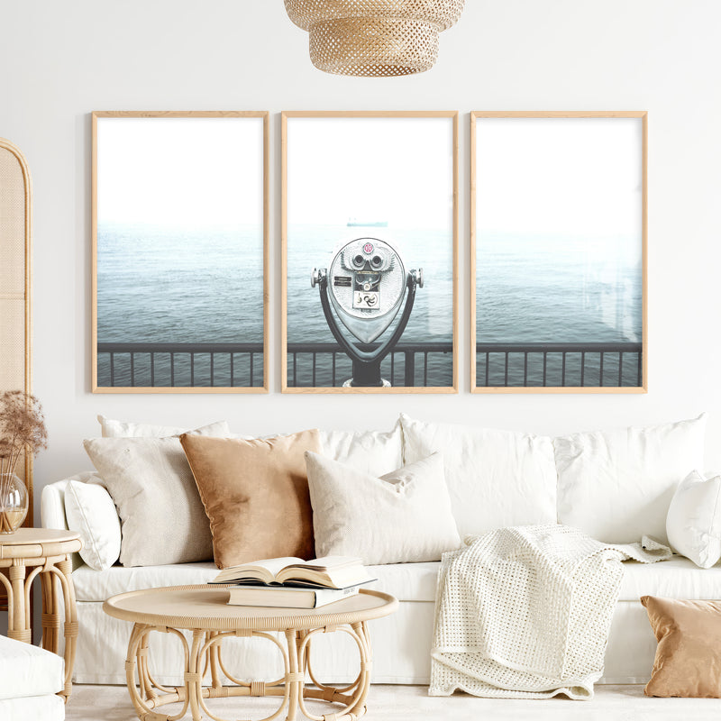 Foggy Sailboat ocean view wall art - Natural Wood Framed Poster No Border - Artworksets