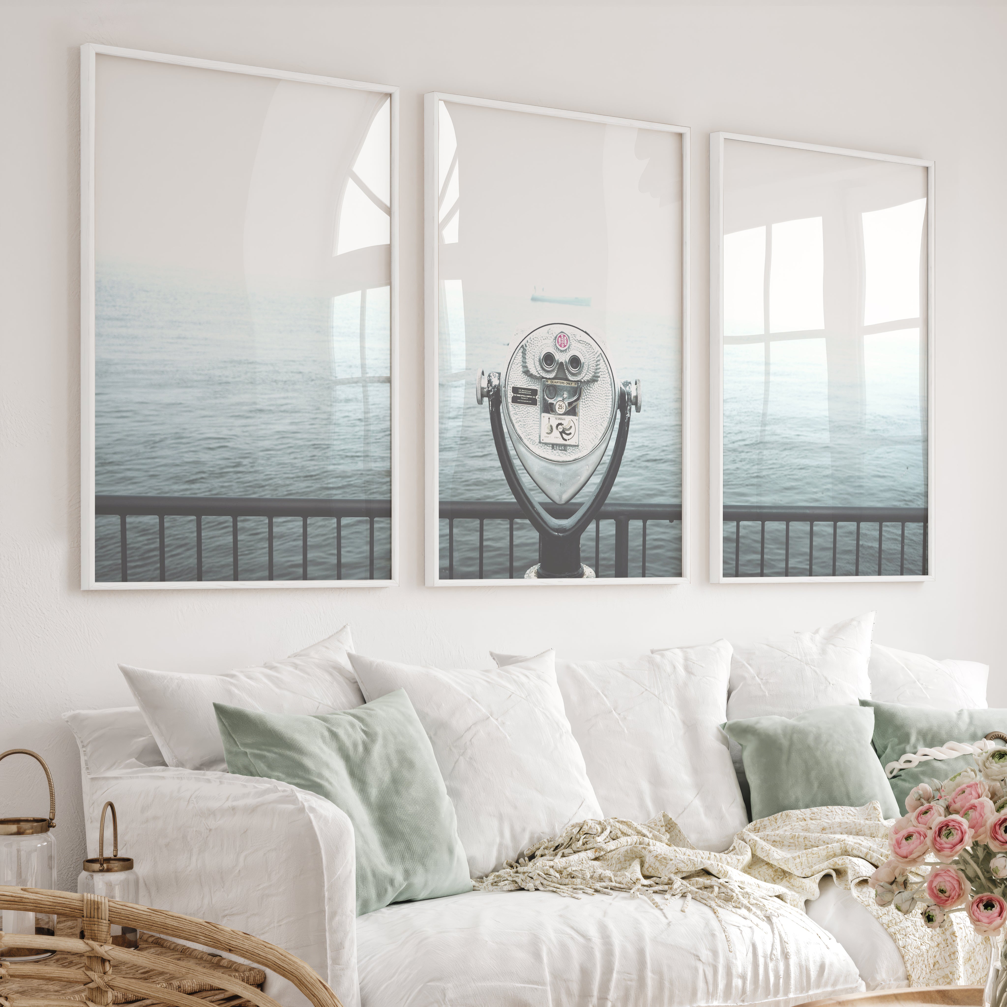 Foggy Sailboat ocean view wall art - White Framed Poster No Border - Artworksets
