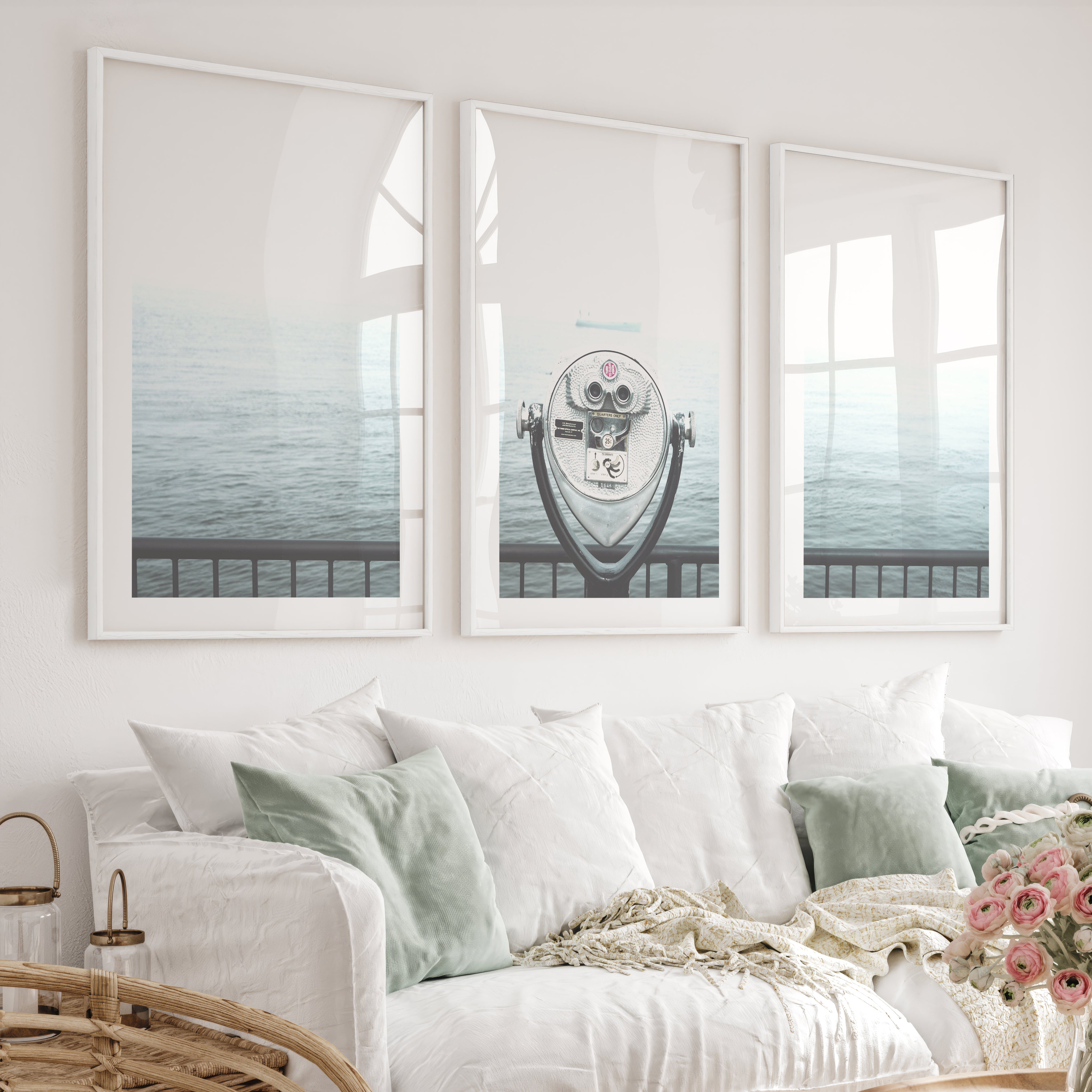 Foggy Sailboat ocean view wall art - White Framed Poster with White Border - Artworksets