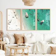 Small Boat ocean view wall art - Natural Wood Framed Poster No Border - Artworksets