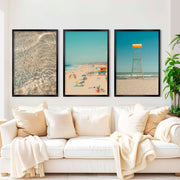 Ocean Wall Art Decor – Lifeguard Tower, Waves & Beach (Set of 3) - Black Framed Poster No Border - Artworksets