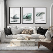 Teal Barrel Surfer ocean wall art decor - Black Framed Poster with White Border - Artworksets