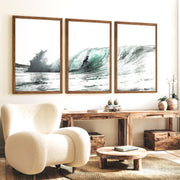 Teal Barrel Surfer ocean wall art decor - Dark Brown Framed Poster No Border - Artworksets