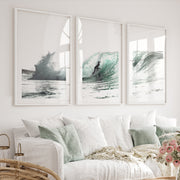 Teal Barrel Surfer ocean wall art decor - White Framed Poster with White Border - Artworksets