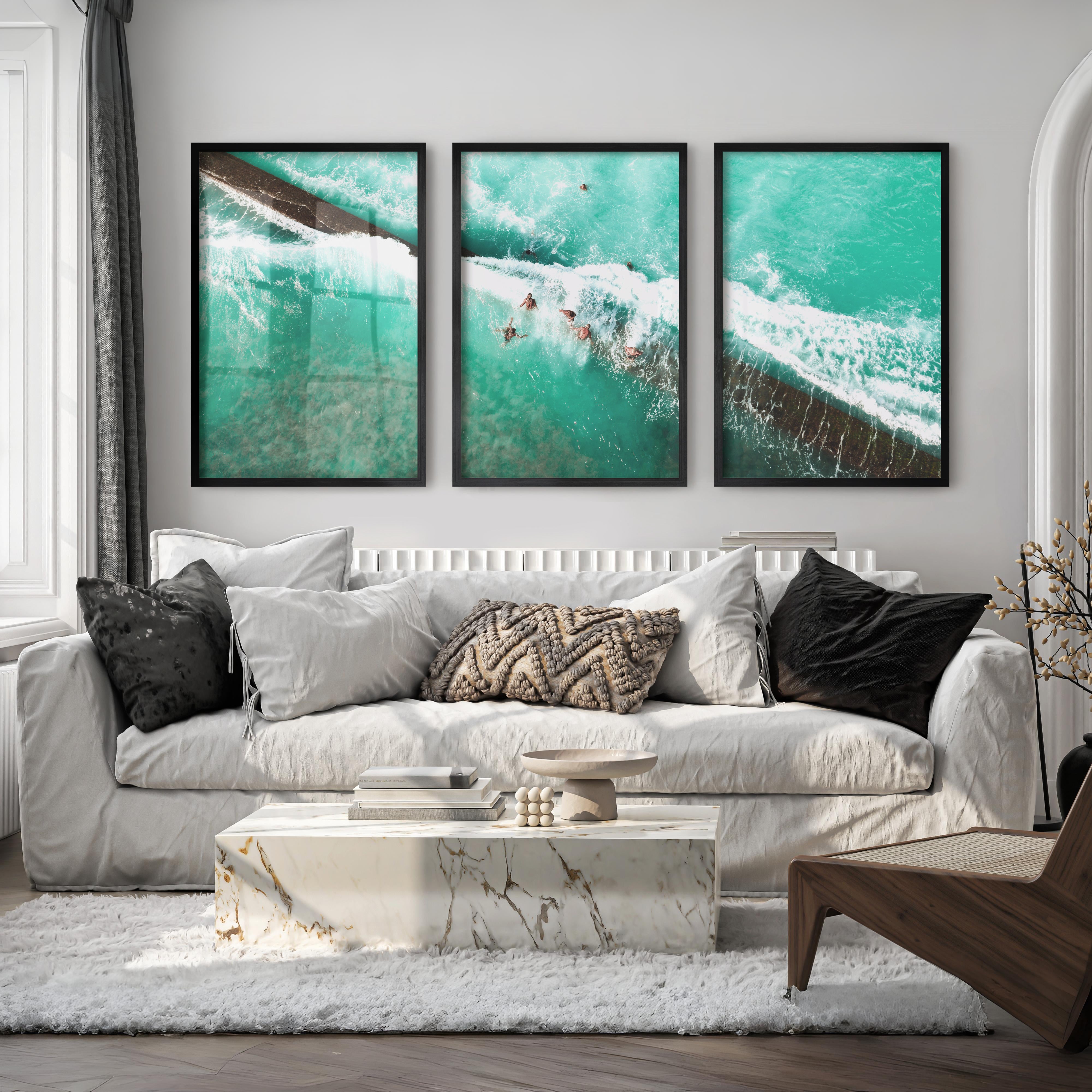 Aerial Swimmers Ocean Wall Art Decor - Black Framed Poster No Border - Artworksets