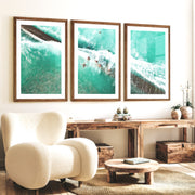 Aerial Swimmers Ocean Wall Art Decor - Dark Brown Framed Poster with White Border - Artworksets