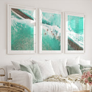 Aerial Swimmers Ocean Wall Art Decor - White Framed Poster with White Border - Artworksets