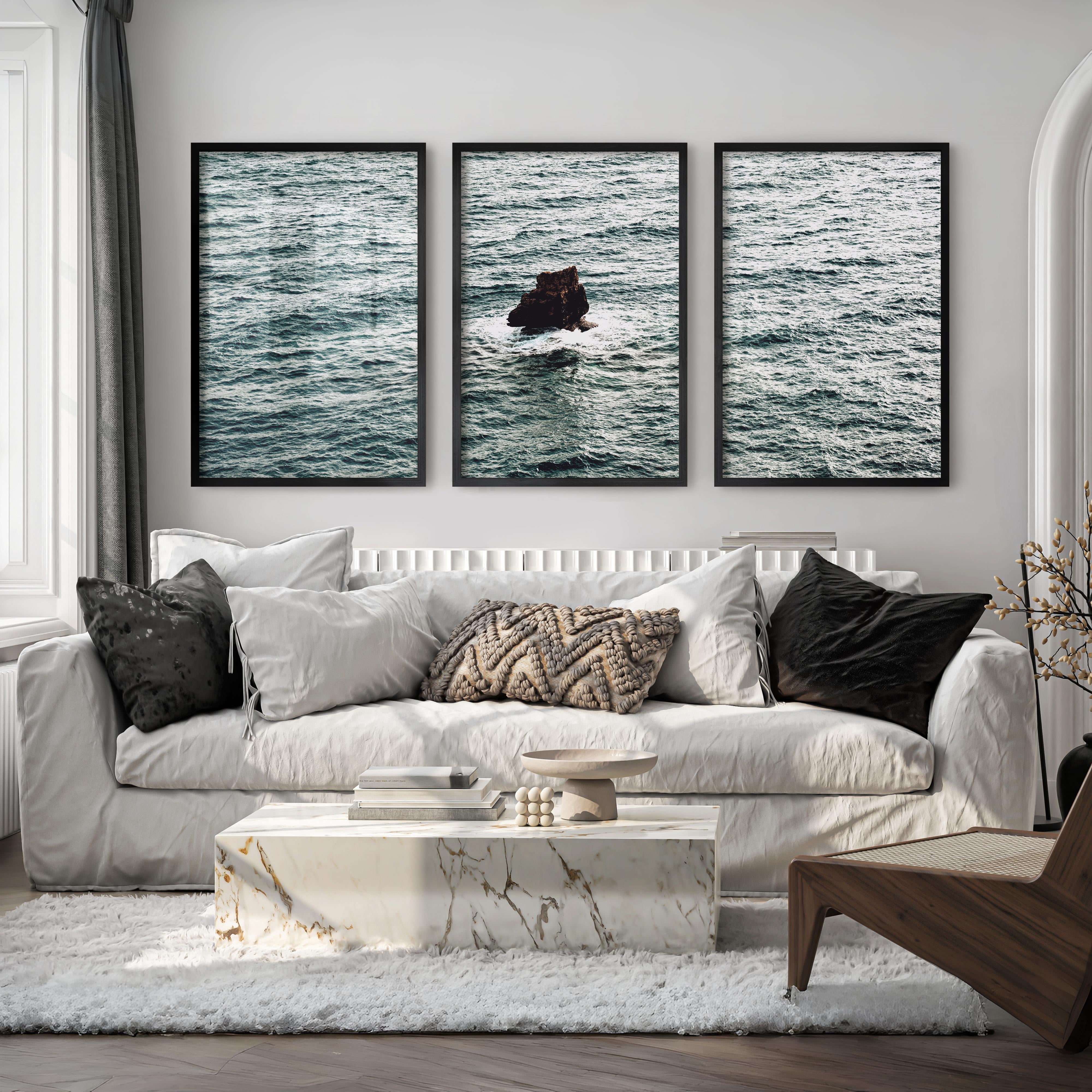 Sea Rock Ocean Wall Decor for Bathroom - Black Framed Poster No Border - Artworksets