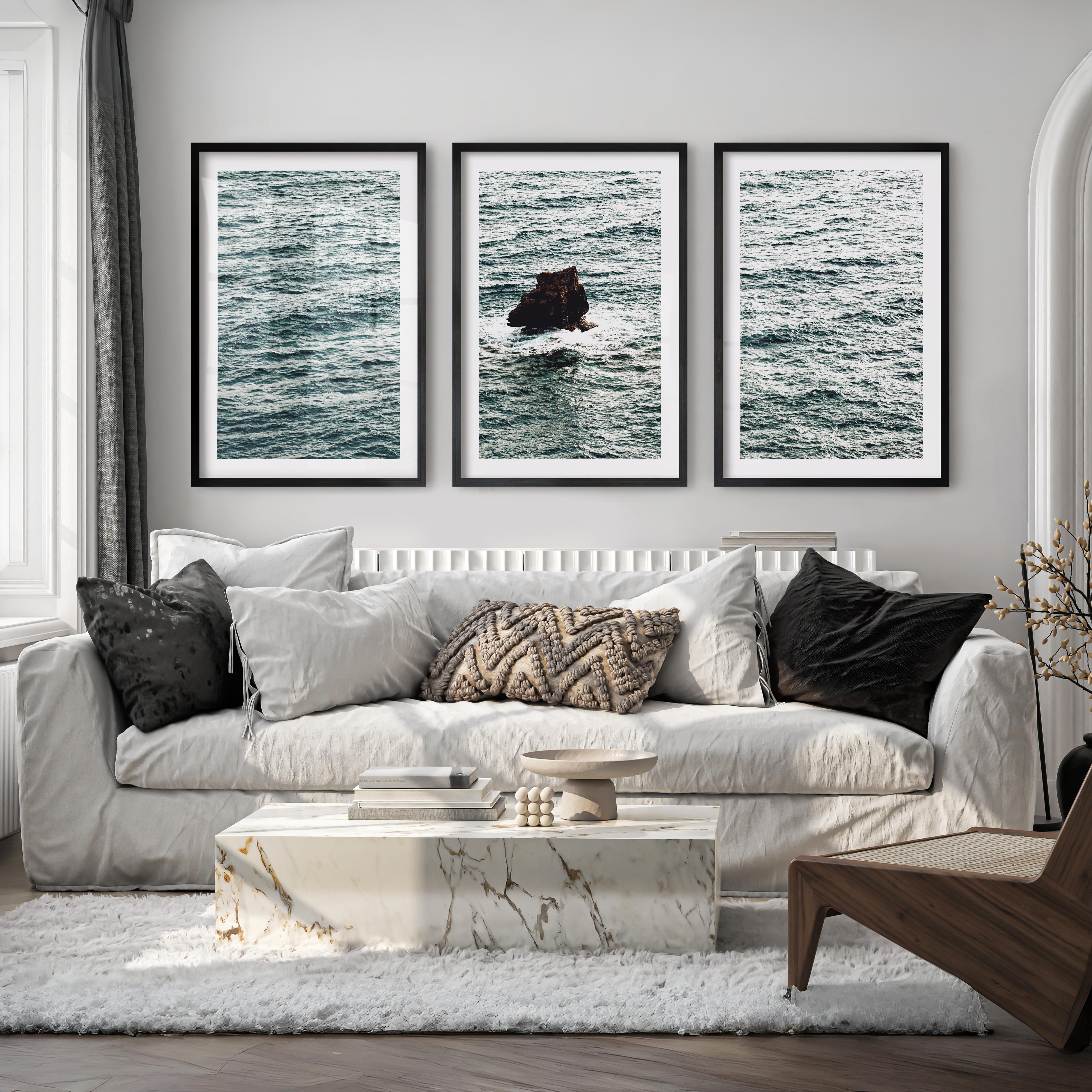 Sea Rock Ocean Wall Decor for Bathroom - Black Framed Poster with White Border - Artworksets