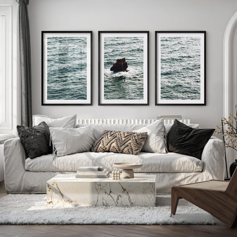 Sea Rock Ocean Wall Decor for Bathroom - Black Framed Poster with White Border - Artworksets