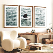 Sea Rock Ocean Wall Decor for Bathroom - Dark Brown Framed Poster with White Border - Artworksets