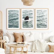 Sea Rock Ocean Wall Decor for Bathroom- Natural Wood Framed Poster with White Border - Artworksets