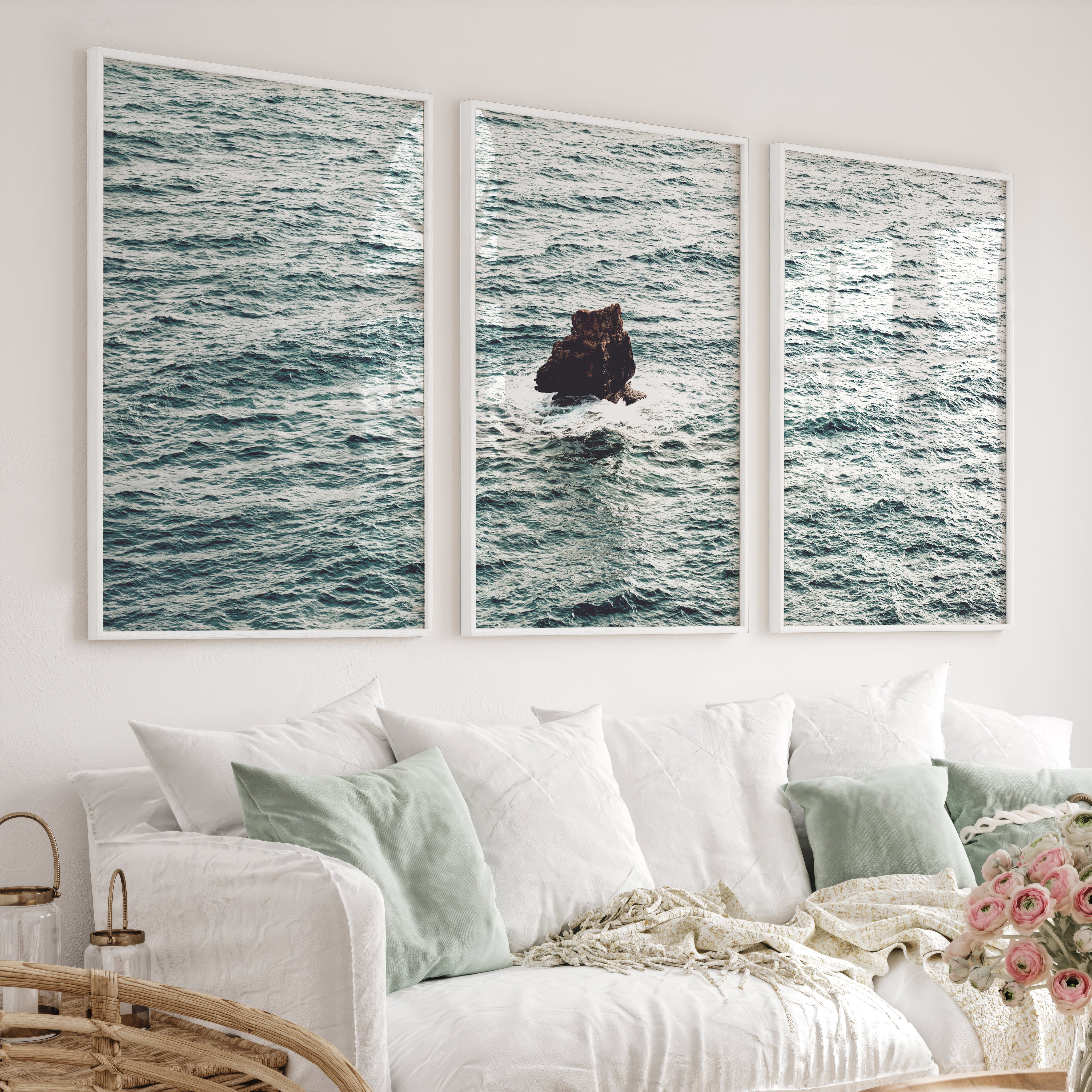 Sea Rock Ocean Wall Decor for Bathroom - White Framed Poster No Border - Artworksets