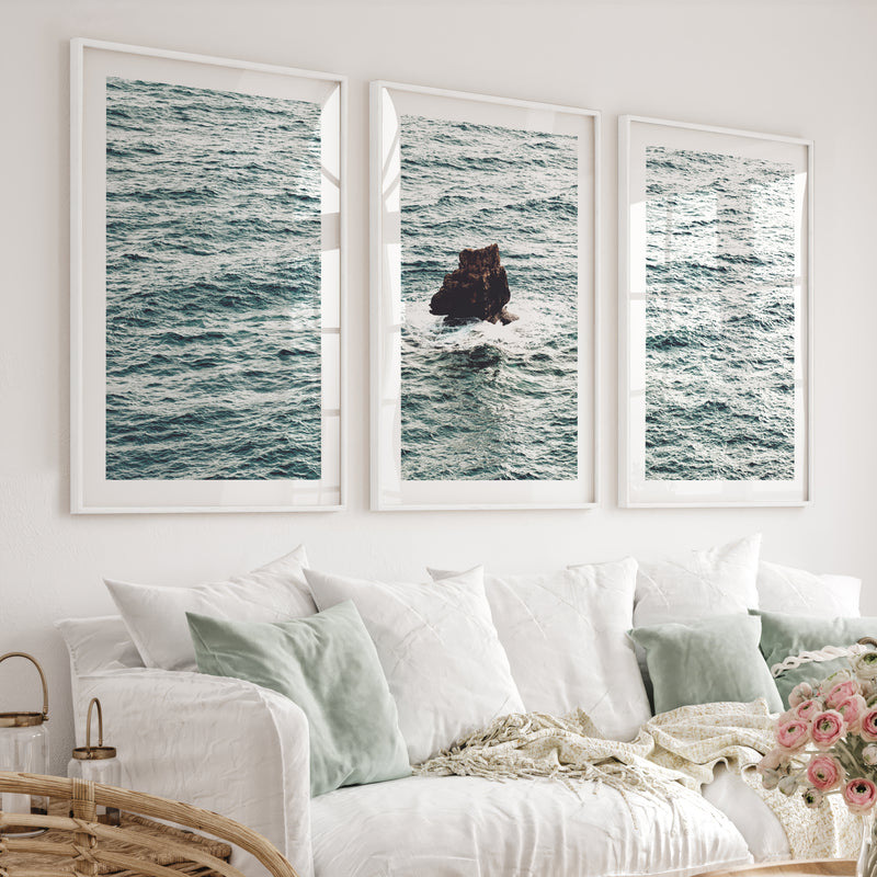 Sea Rock Ocean Wall Decor for Bathroom - White Framed Poster with White Border - Artworksets