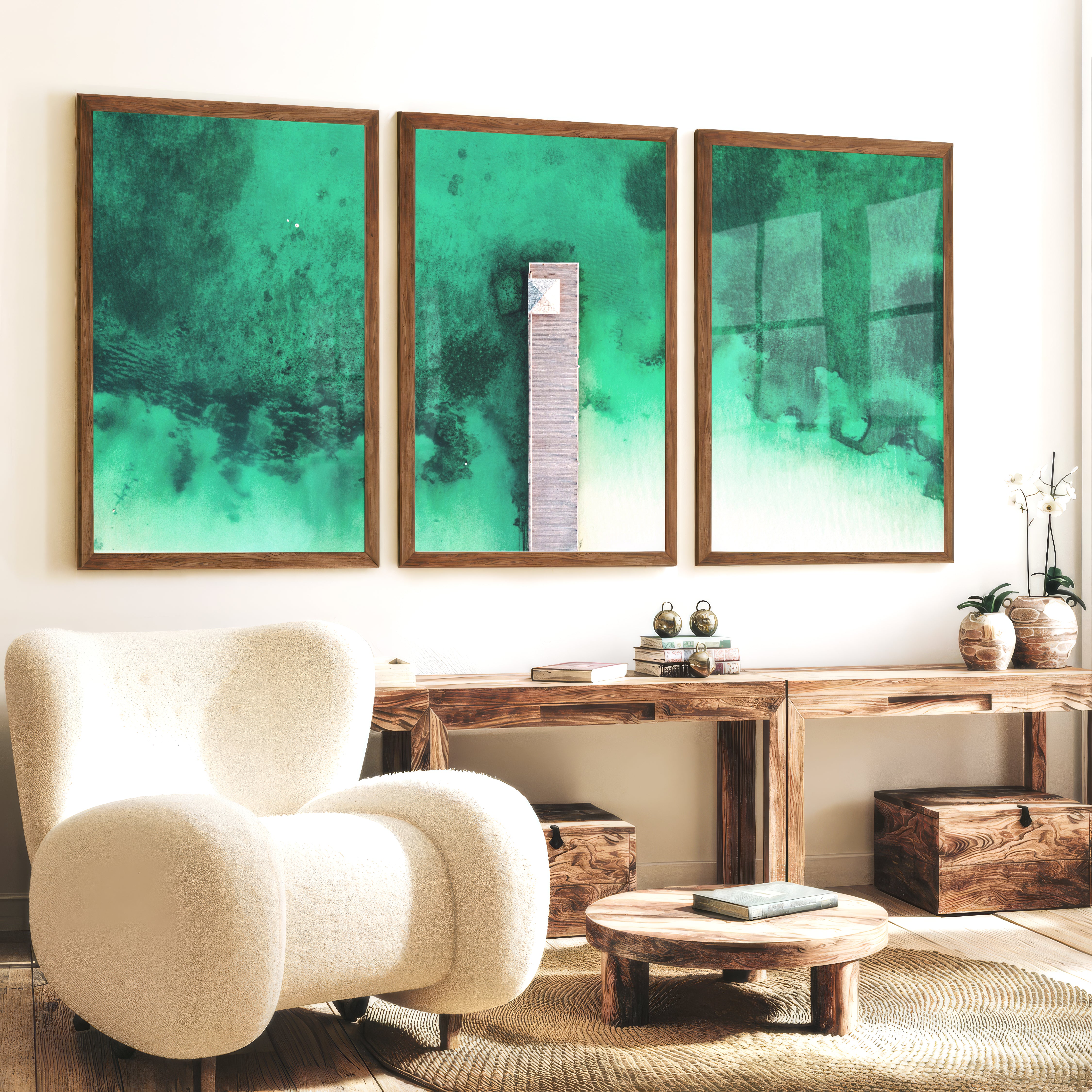 Aerial Pier Ocean Wall Decor for Bedroom - Dark Brown Framed Poster No Border - Artworksets