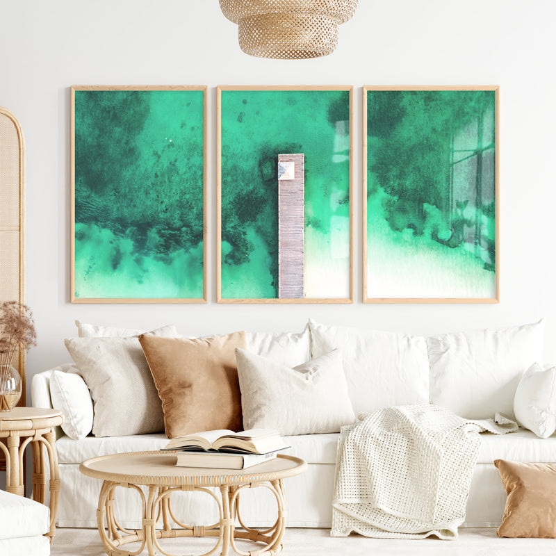 Aerial Pier Ocean Wall Decor for Bedroom - Natural Wood Framed Poster No Border - Artworksets