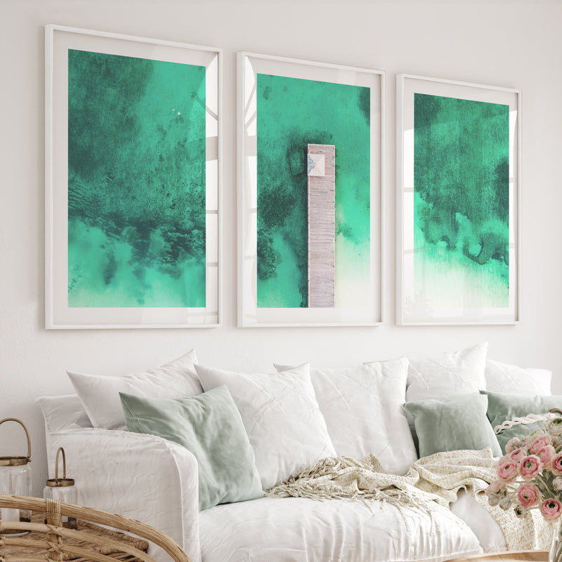 Aerial Pier Ocean Wall Decor for Bedroom - White Framed Poster with White Border - Artworksets