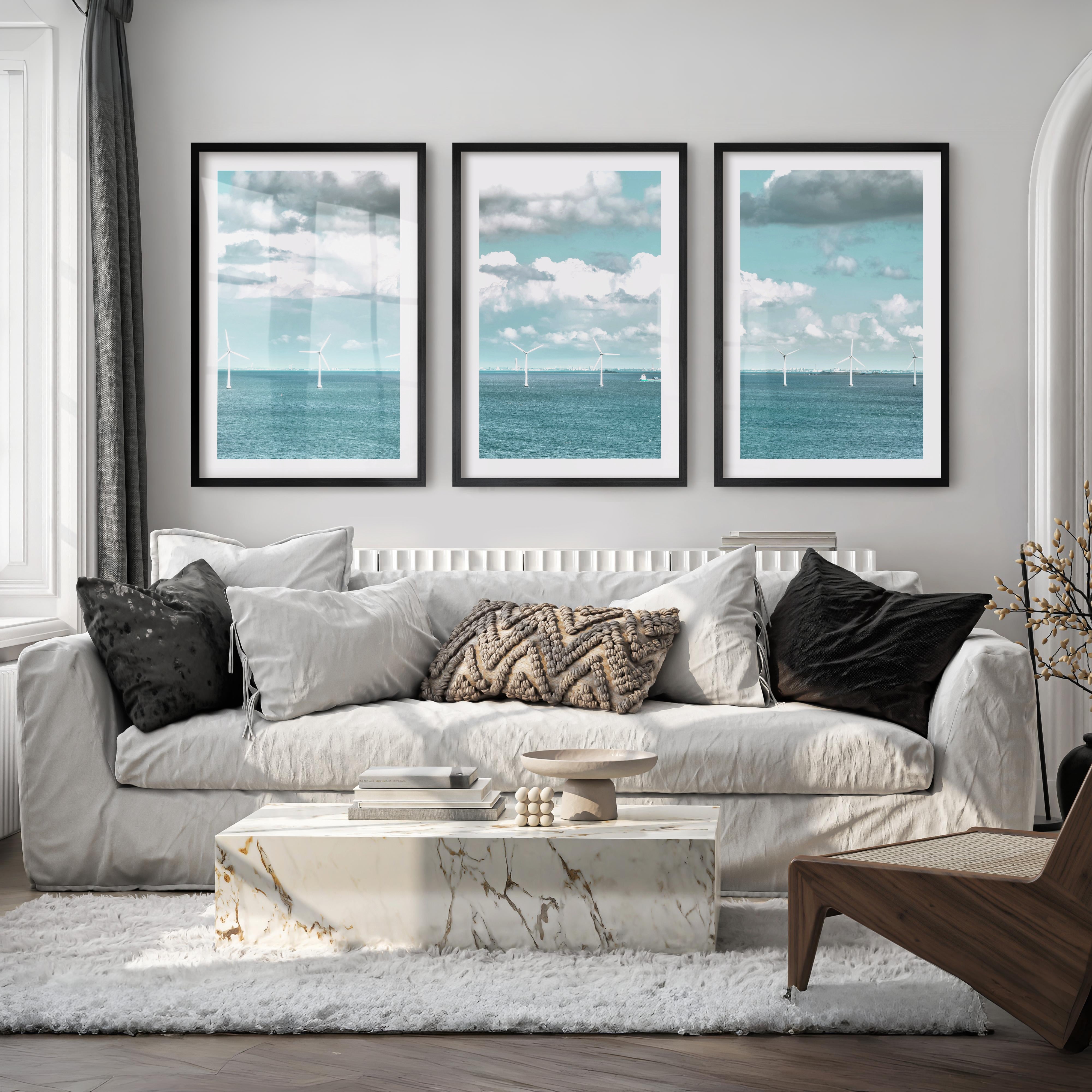 Offshore Wind Ocean Wall Decor for Living Room - Black Framed Poster with White Border - Artworksets