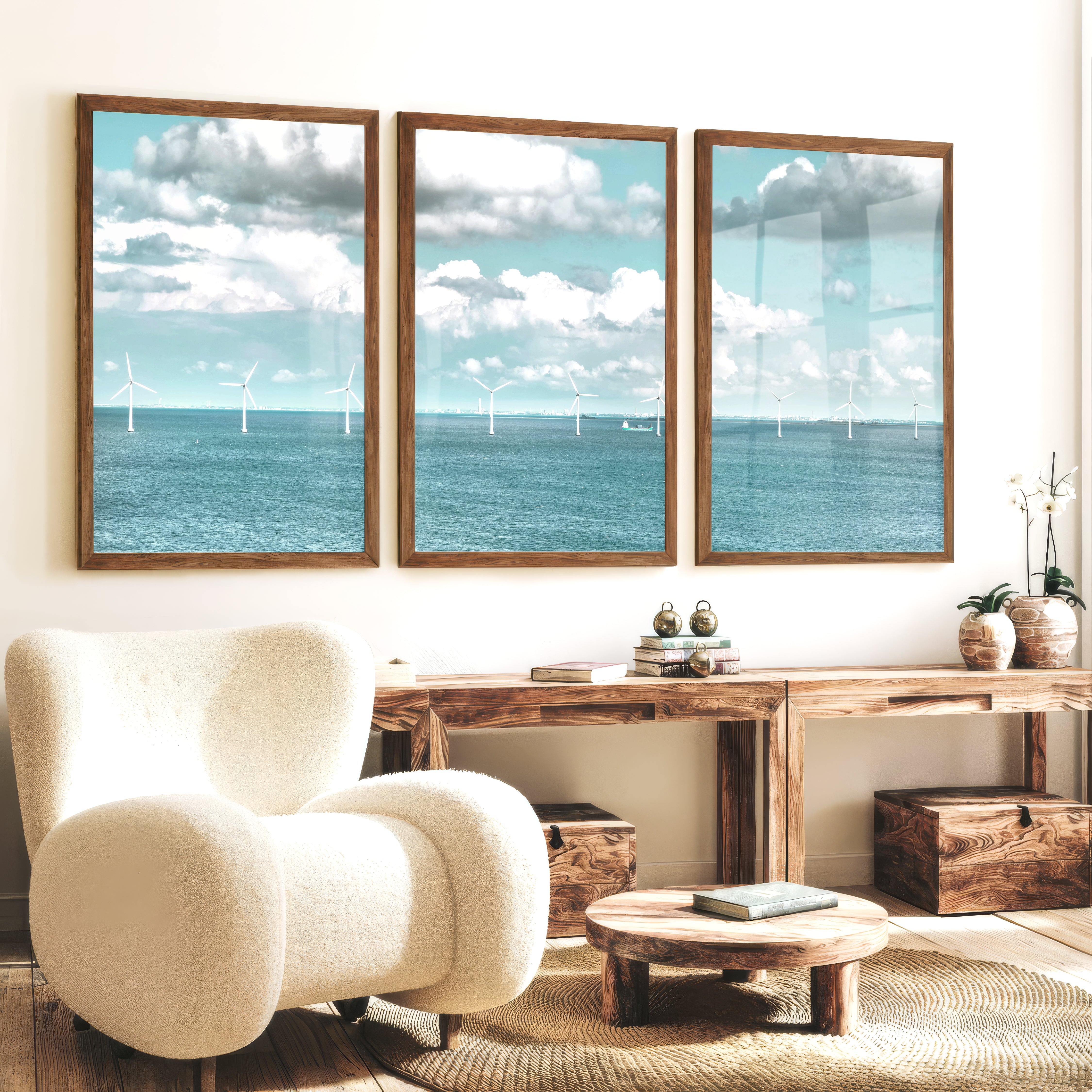 Offshore Wind Ocean Wall Decor for Living Room - Dark Brown Framed Poster No Border - Artworksets