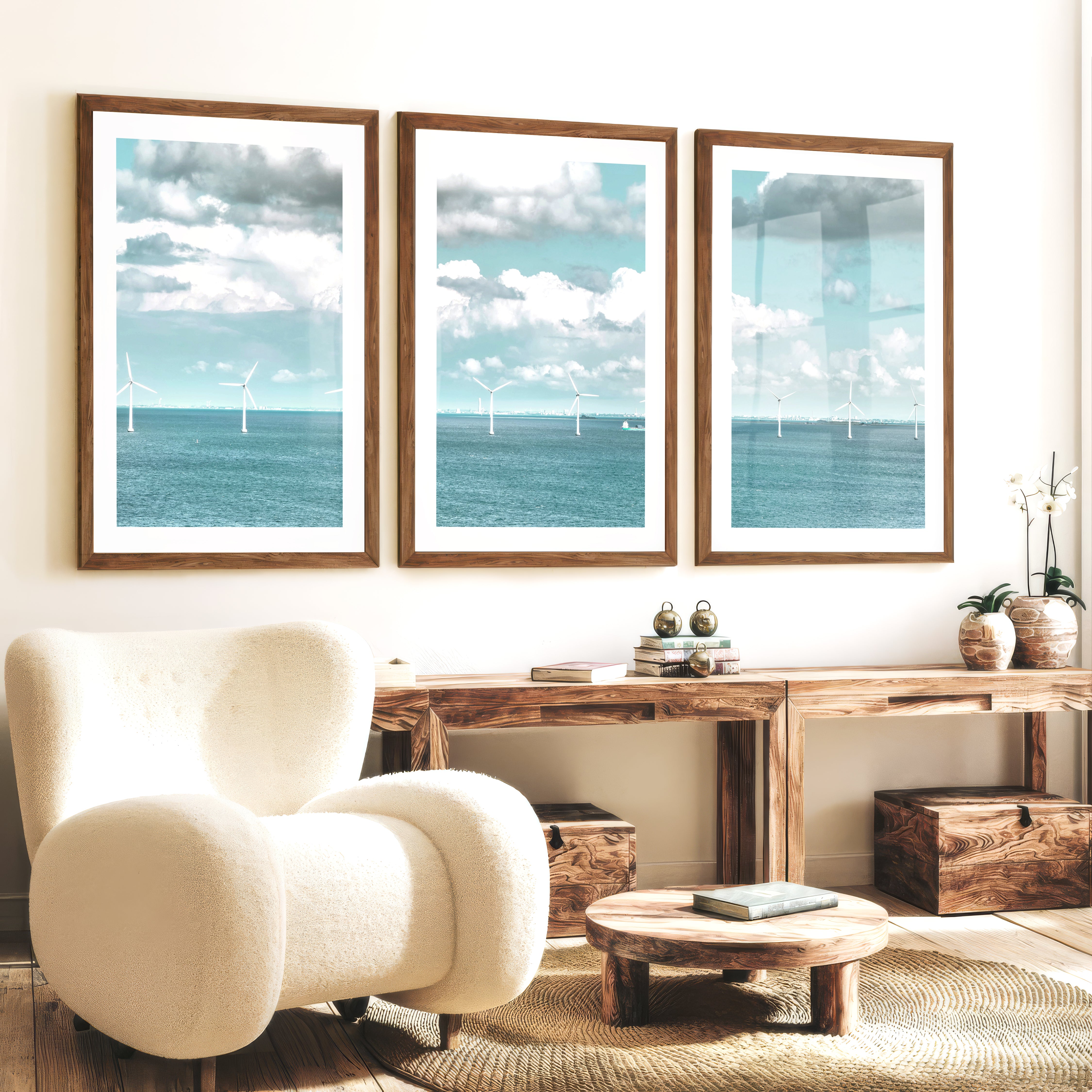 Offshore Wind Ocean Wall Decor for Living Room - Dark Brown Framed Poster with White Border - Artworksets