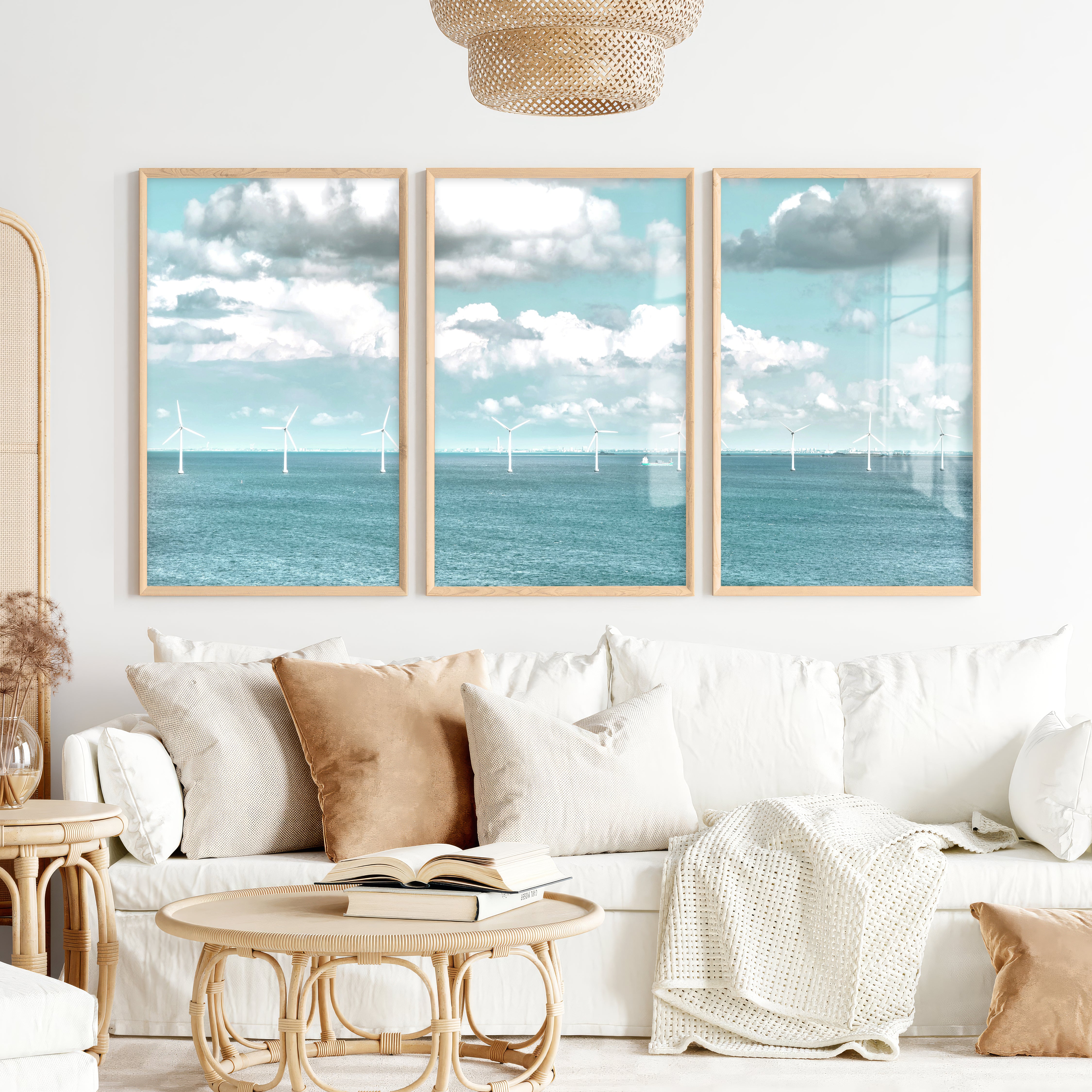 Offshore Wind Ocean Wall Decor for Living Room - Natural Wood Framed Poster No Border - Artworksets