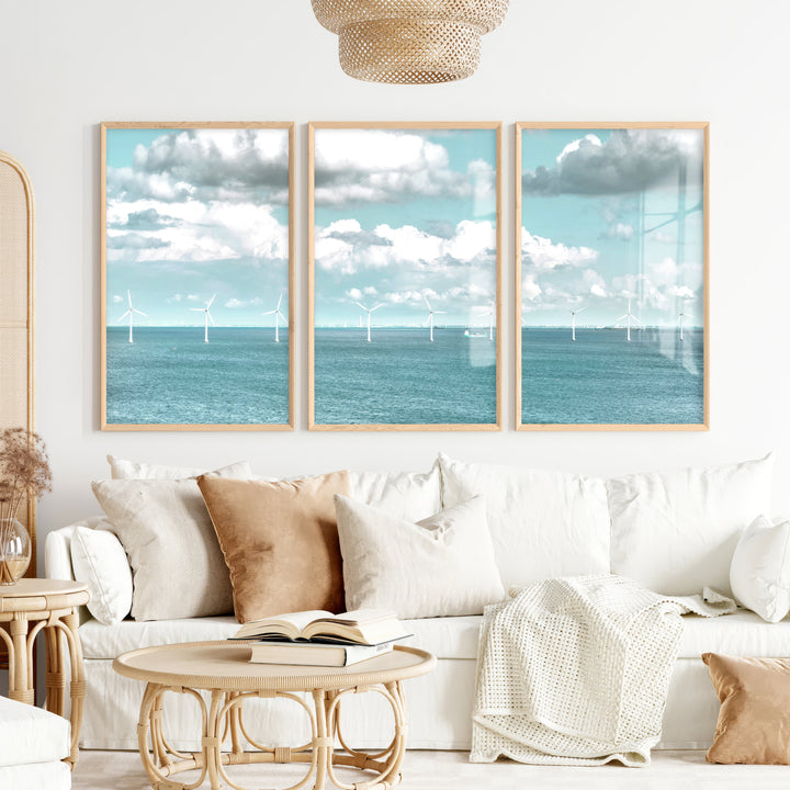 Offshore Wind Ocean Wall Decor for Living Room - Natural Wood Framed Poster No Border - Artworksets