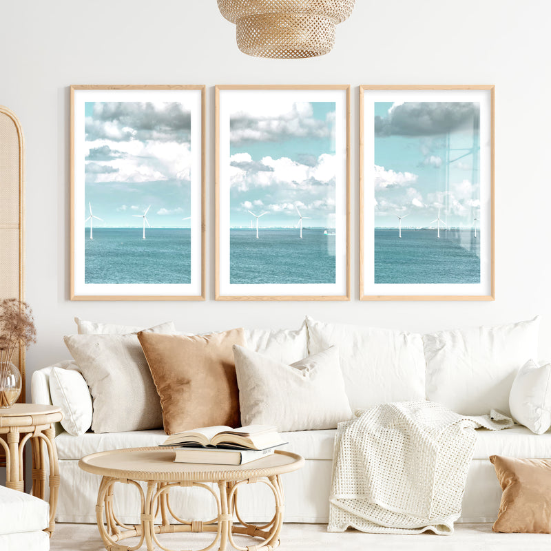 Offshore Wind Ocean Wall Decor for Living Room- Natural Wood Framed Poster with White Border - Artworksets